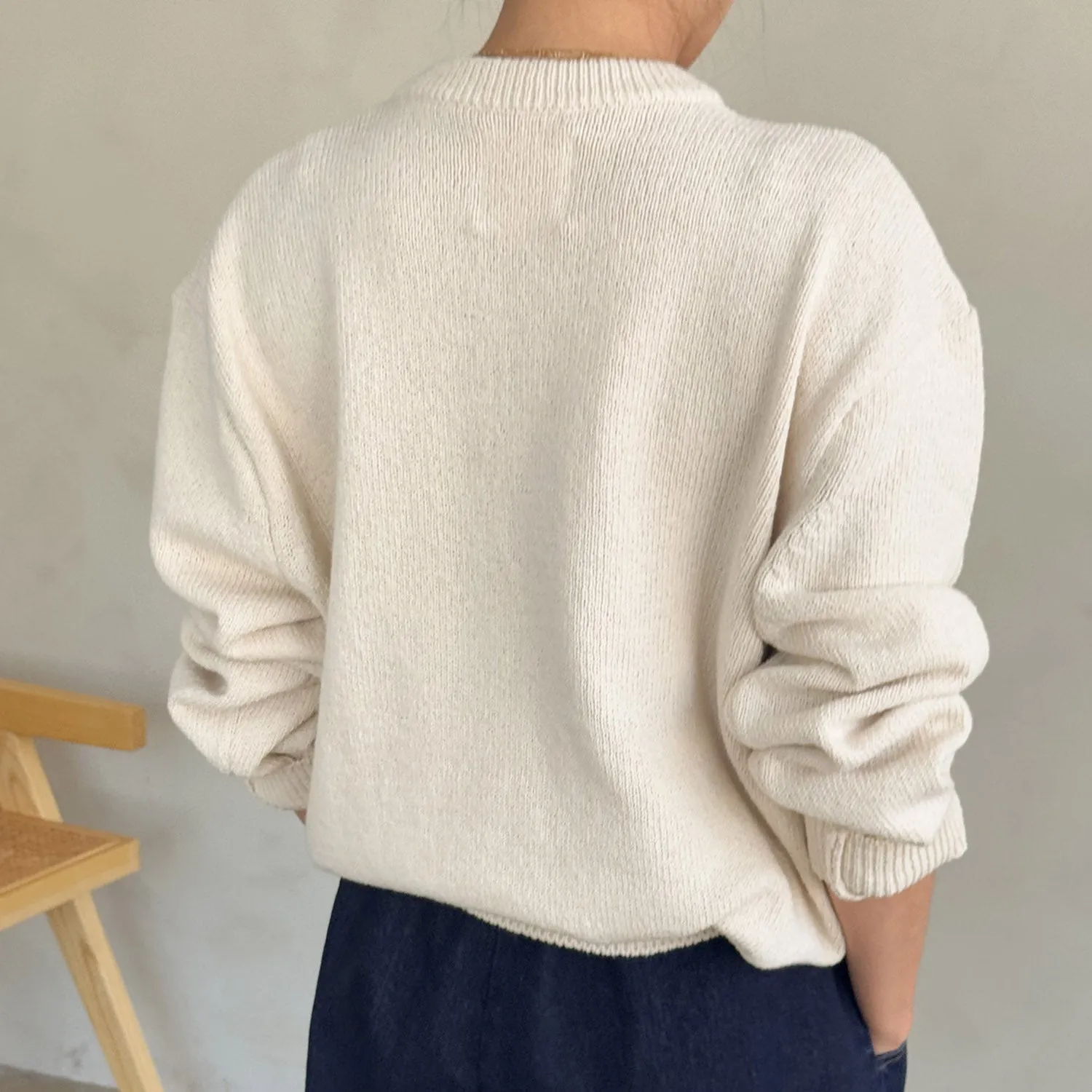 Women's Cotton Gabby V Neck Sweater - Naturel