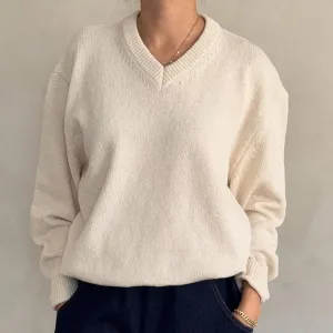 Women's Cotton Gabby V Neck Sweater - Naturel