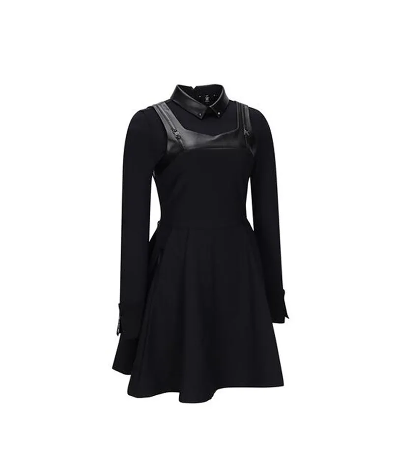 Women's  Leather Mixed One-Piece - Black