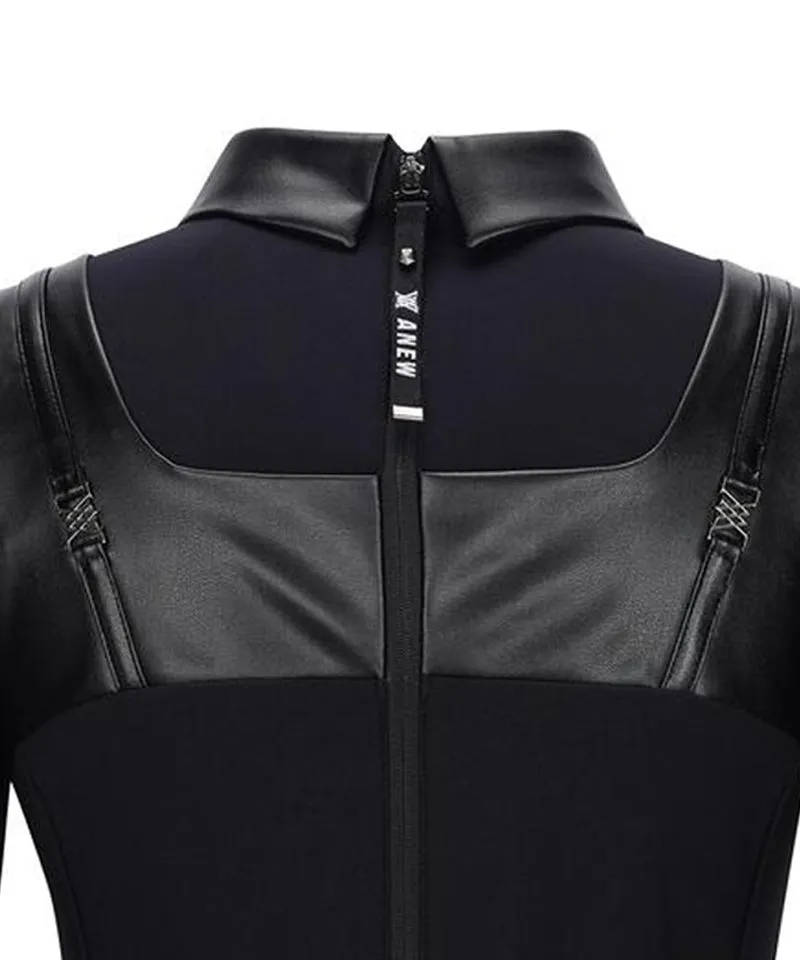 Women's  Leather Mixed One-Piece - Black