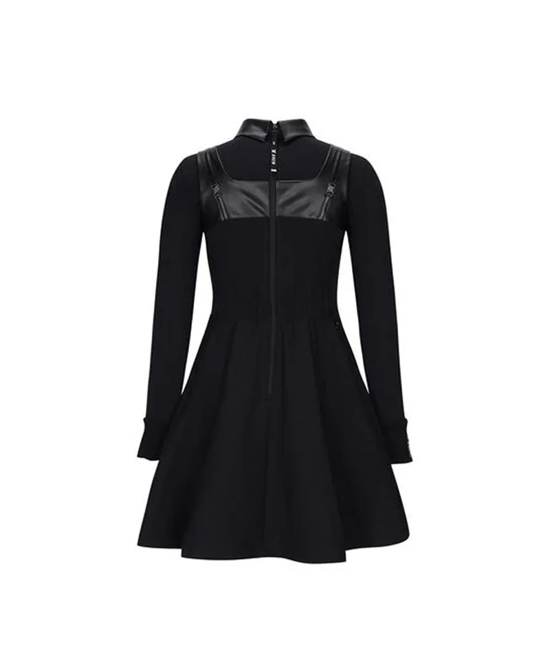 Women's  Leather Mixed One-Piece - Black