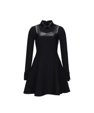 Women's  Leather Mixed One-Piece - Black