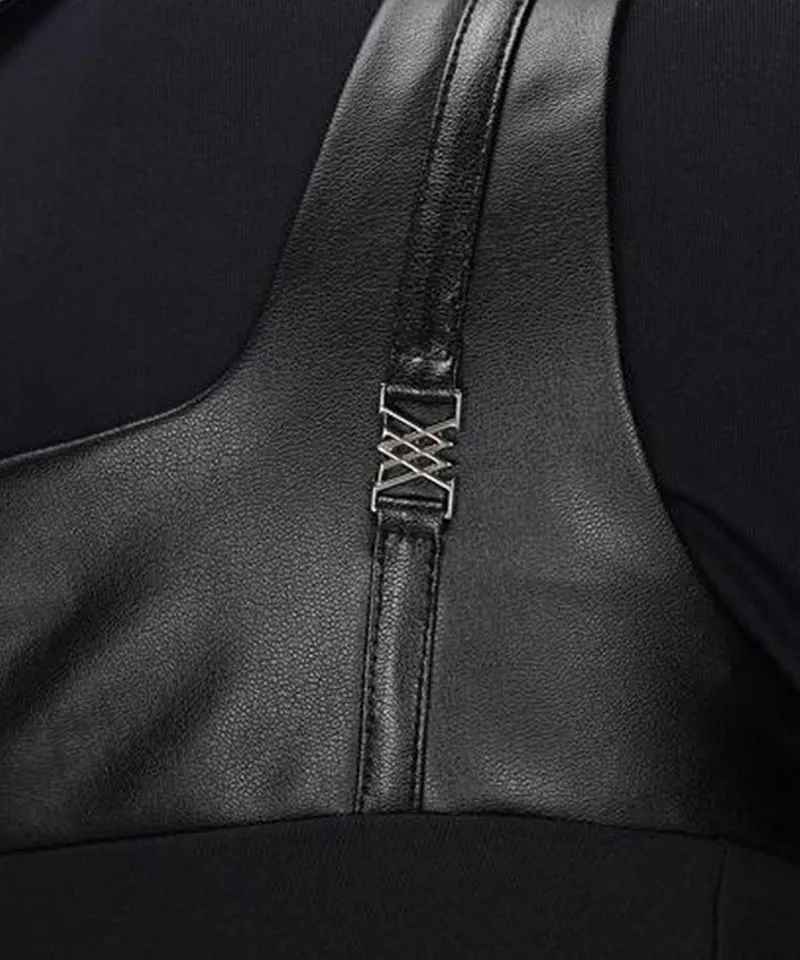 Women's  Leather Mixed One-Piece - Black