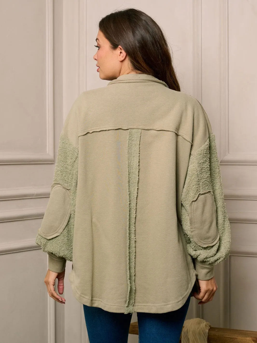 WOMEN'S LONG SHERPA SLEEVE BUTTON CLOSURE JACKET