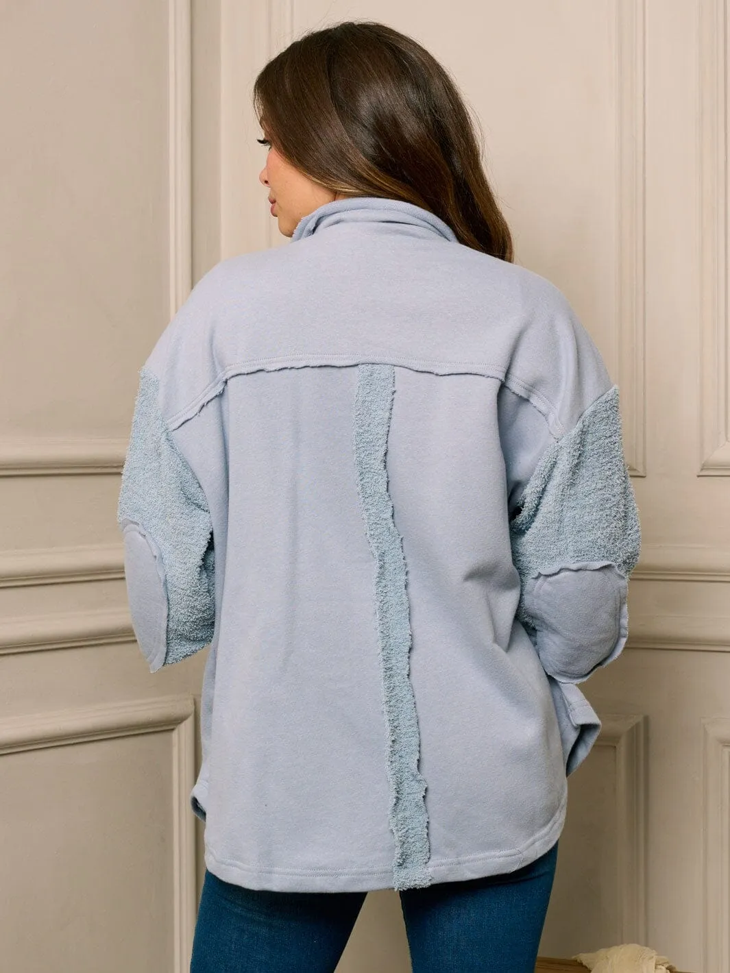 WOMEN'S LONG SHERPA SLEEVE BUTTON CLOSURE JACKET
