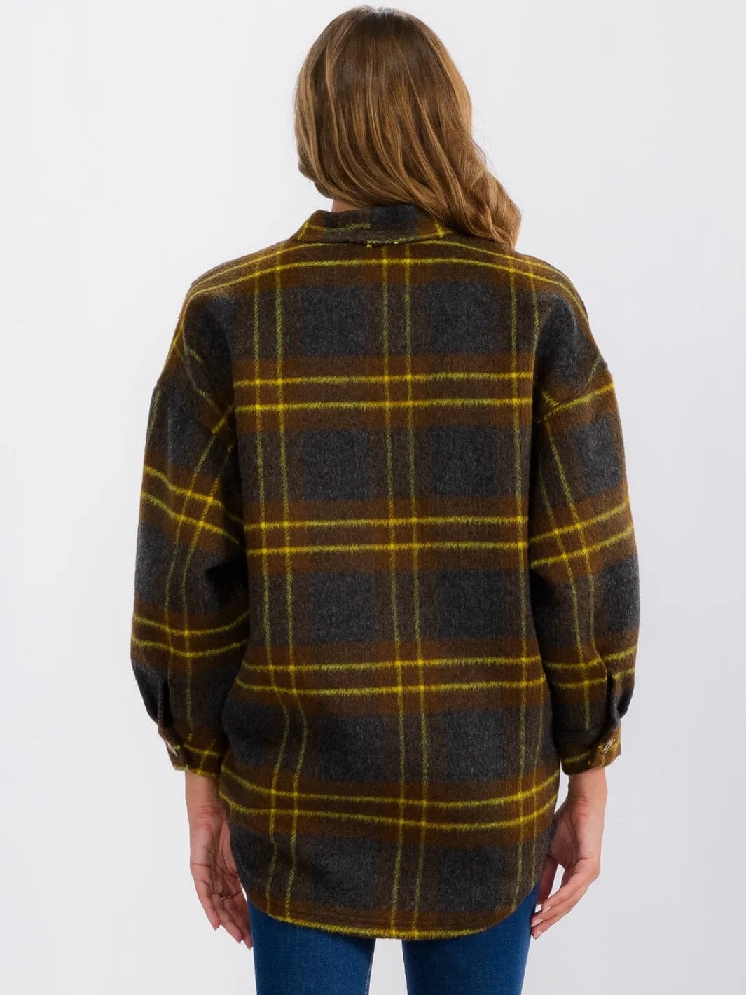 WOMEN'S LONG SLEEVE BUTTON CLOSURE FRONT POCKETS PLAID JACKET