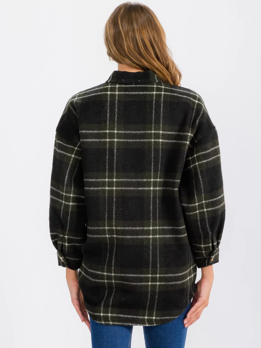 WOMEN'S LONG SLEEVE BUTTON CLOSURE FRONT POCKETS PLAID JACKET