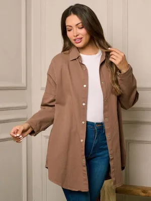 WOMEN'S LONG SLEEVE BUTTON CLOSURE OVERSIZED DENIM TOP