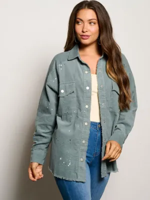WOMEN'S LONG SLEEVE BUTTON CLOSURE PAINT SPLATTER CORDUROY TOP