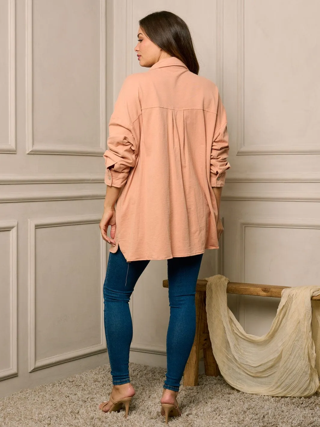 WOMEN'S LONG SLEEVE FRONT POCKETS BUTTON CLOSURE SHACKET