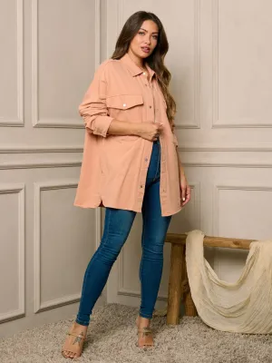 WOMEN'S LONG SLEEVE FRONT POCKETS BUTTON CLOSURE SHACKET