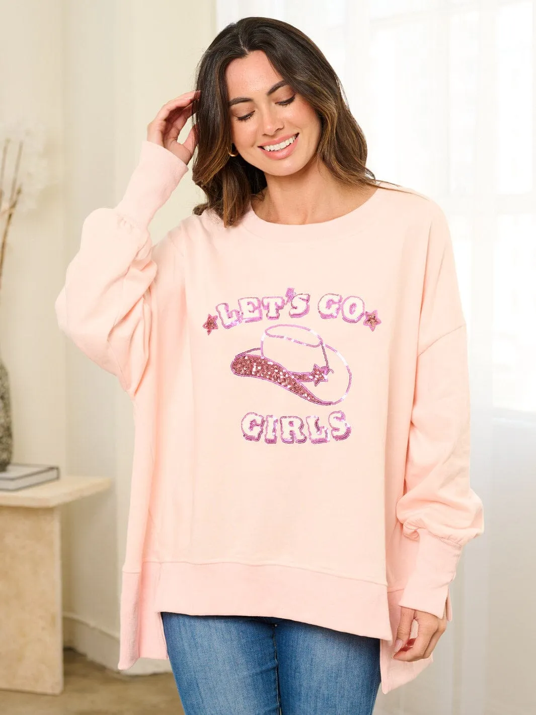WOMEN'S LONG SLEEVE HIGH-LOW GRAPHIC TOP