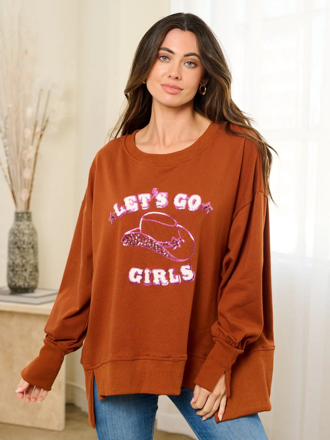 WOMEN'S LONG SLEEVE HIGH-LOW GRAPHIC TOP