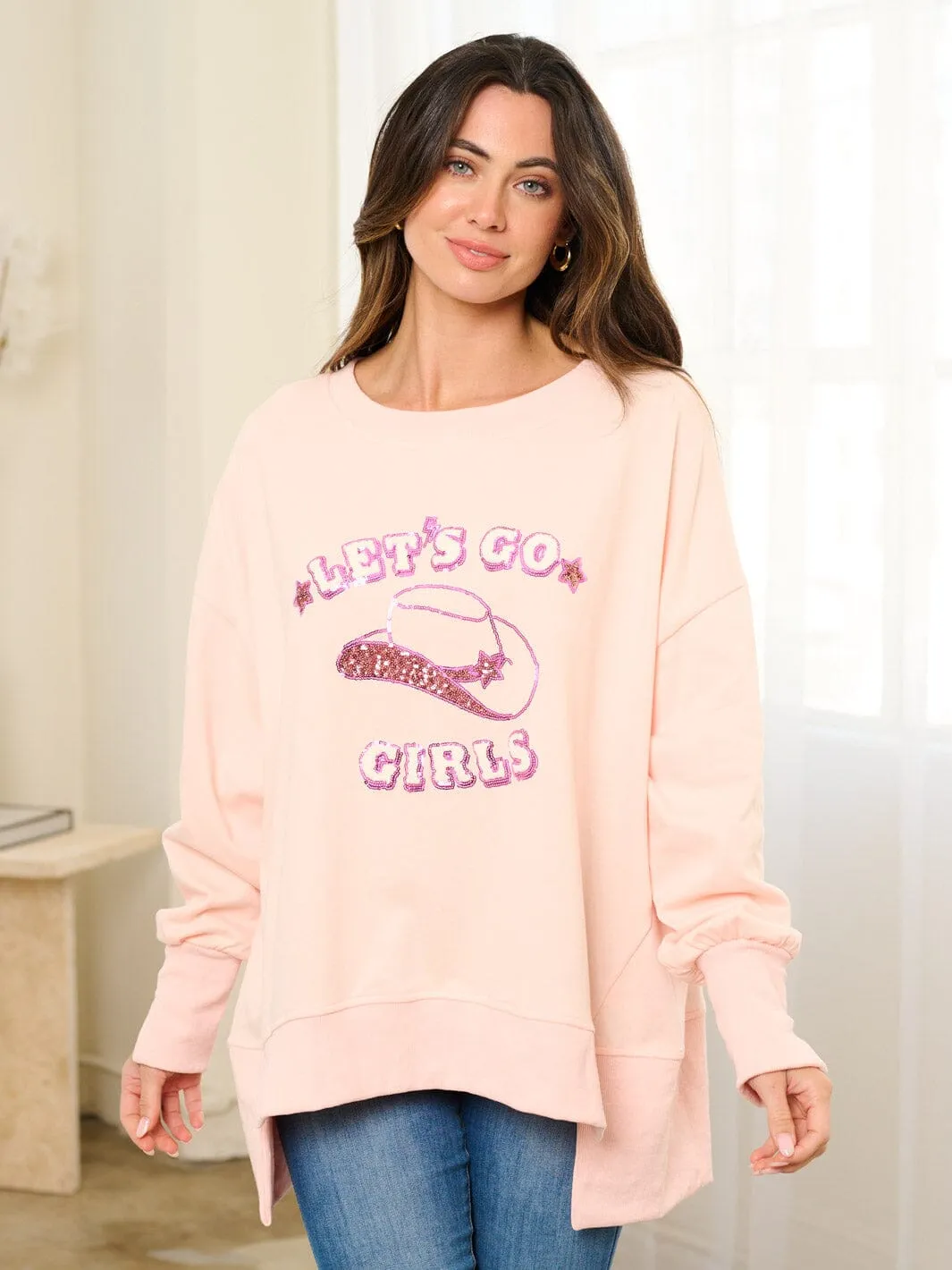 WOMEN'S LONG SLEEVE HIGH-LOW GRAPHIC TOP