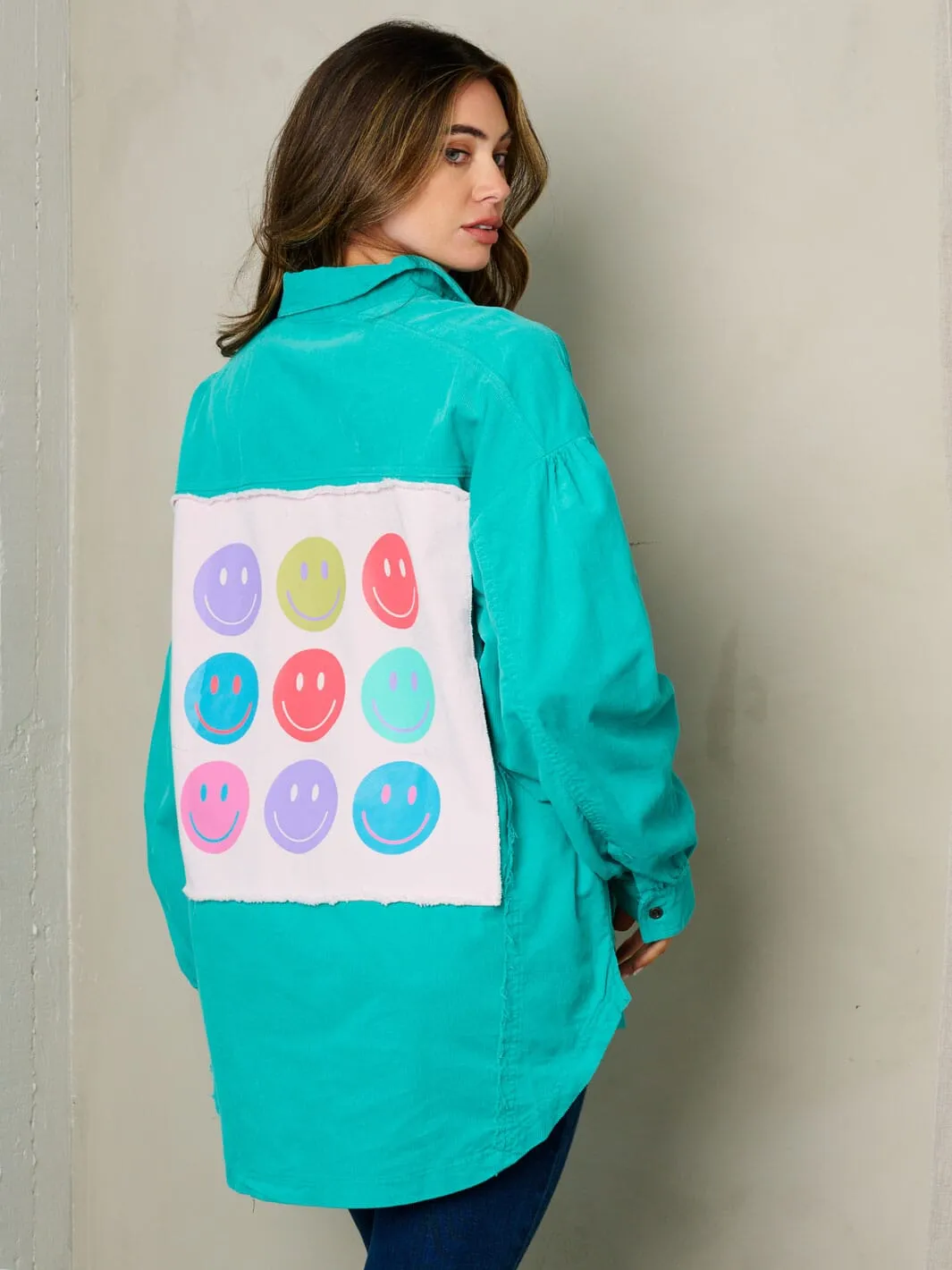 WOMEN'S LONG SLEEVE OVERSIZED CORDUROY GRAPHIC JACKET