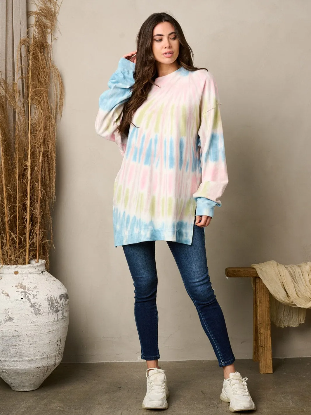 WOMEN'S LONG SLEEVE TIE DYE OVERSIZED TOP