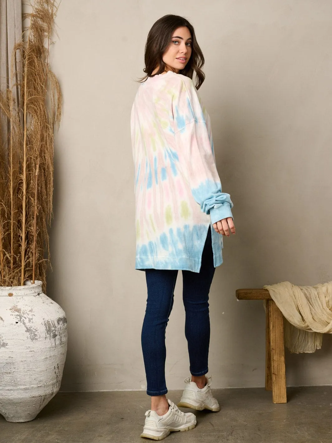 WOMEN'S LONG SLEEVE TIE DYE OVERSIZED TOP