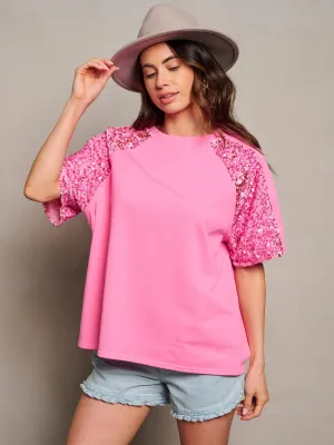 WOMEN'S SHORT SEQUINS SLEEVE BLOUSE TOP