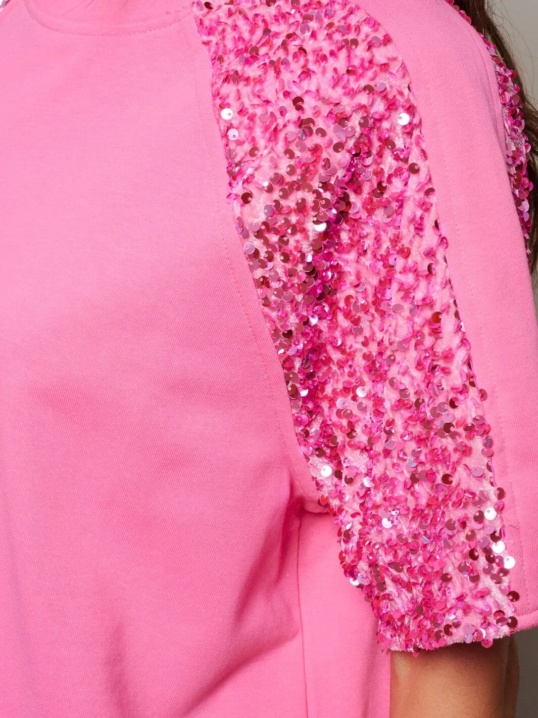 WOMEN'S SHORT SEQUINS SLEEVE BLOUSE TOP