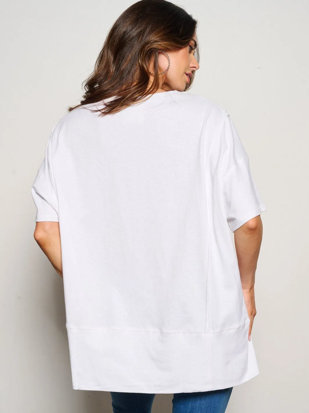 WOMEN'S SHORT SLEEVE SEQUINS GRAPHIC OVERSIZED TOP