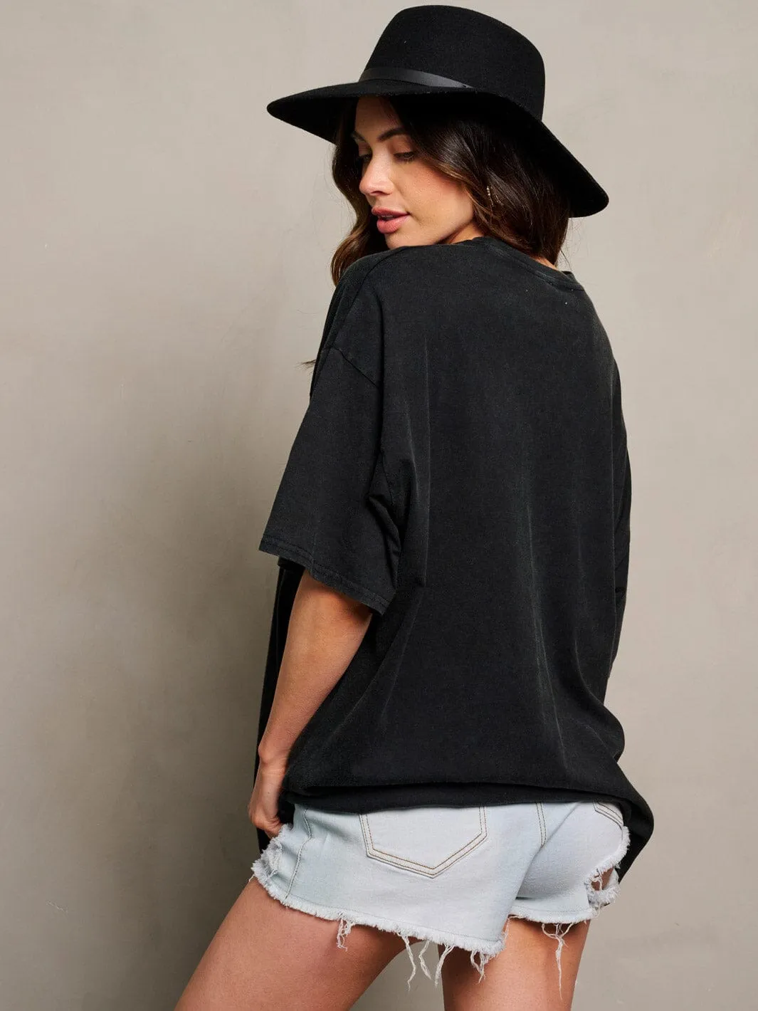 WOMEN'S SHORT SLEEVE STUDS GRAPHIC DETAILED OVERSIZED TOP