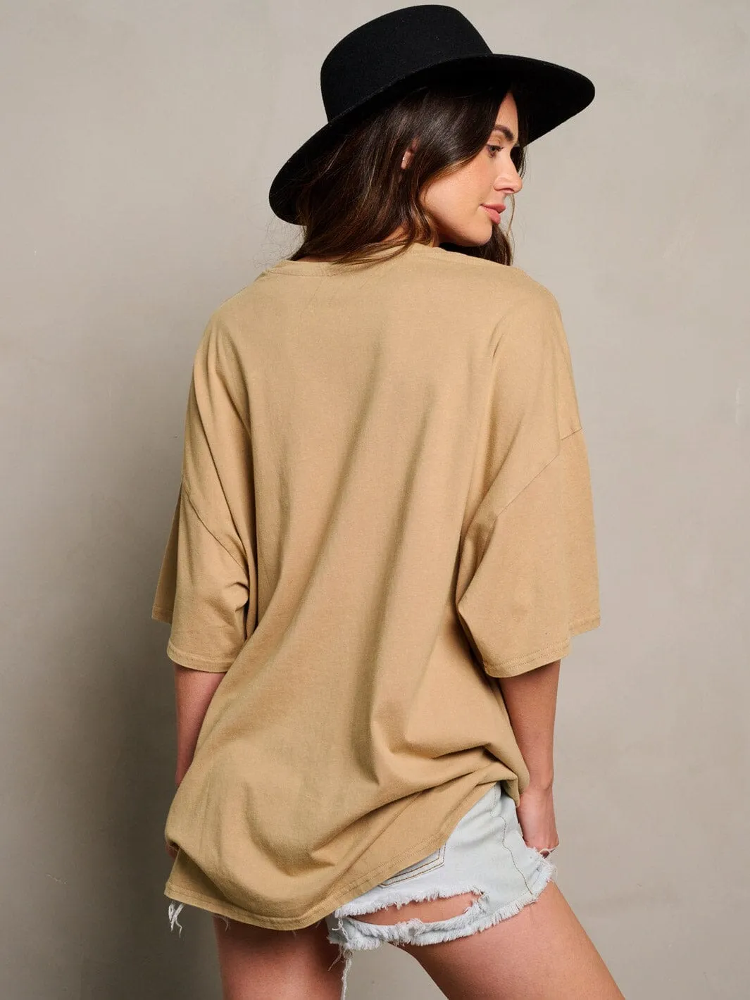 WOMEN'S SHORT SLEEVE STUDS GRAPHIC DETAILED OVERSIZED TOP