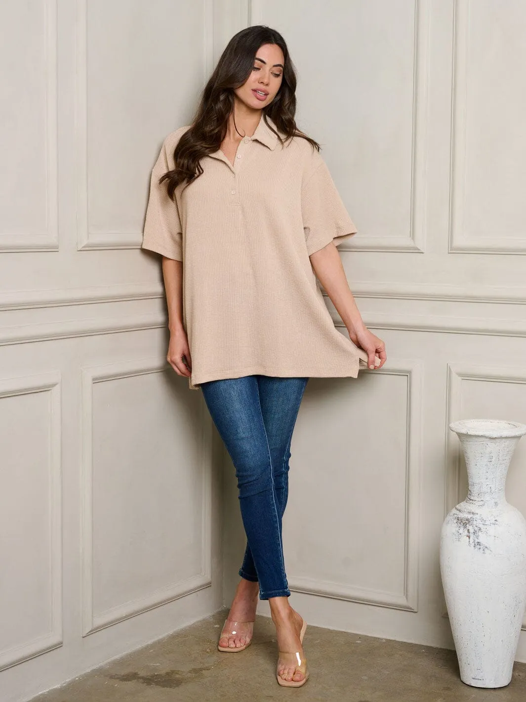 WOMEN'S SHORT SLEEVE V-NECK OVERSIZED TOP