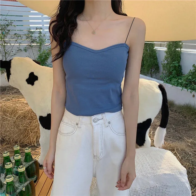 Women's Summer Sleeveless Cotton Vest Crop Top - Elastic Seamless Bralette Tees, Soft and Wear-Resistant