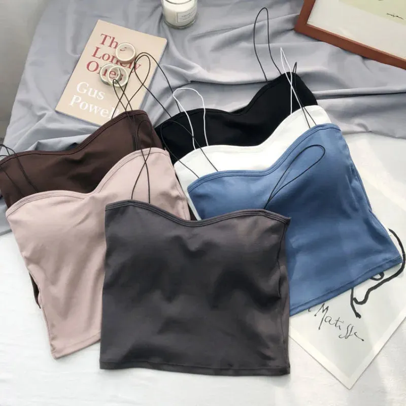 Women's Summer Sleeveless Cotton Vest Crop Top - Elastic Seamless Bralette Tees, Soft and Wear-Resistant