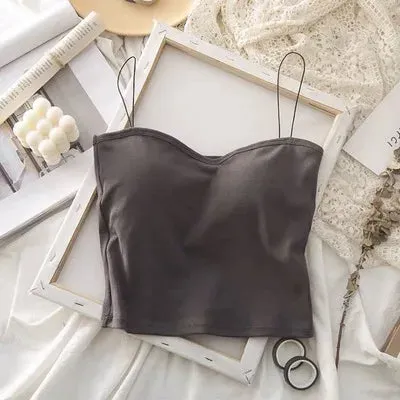 Women's Summer Sleeveless Cotton Vest Crop Top - Elastic Seamless Bralette Tees, Soft and Wear-Resistant
