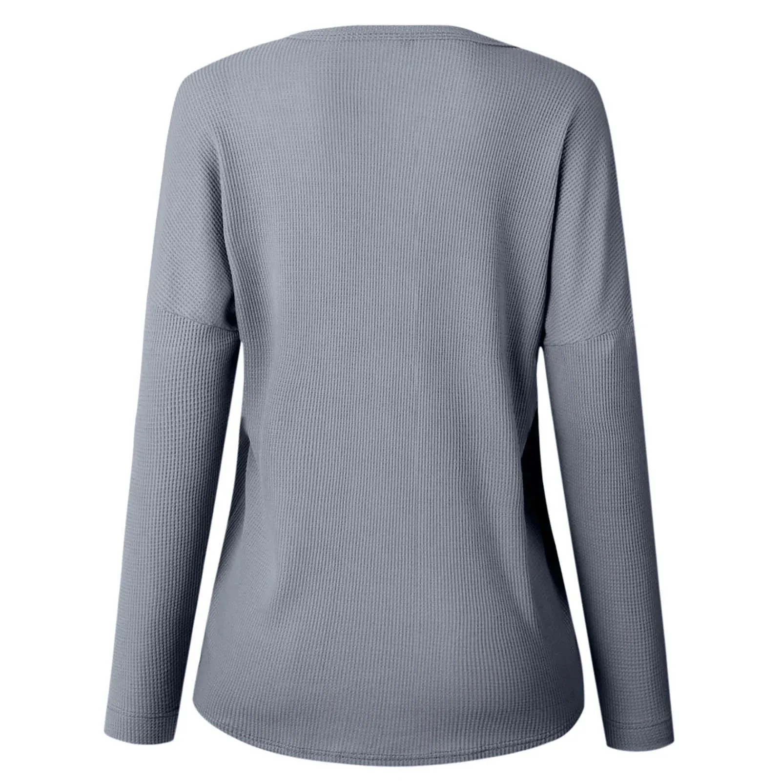 Womens Waffle Knit Tunic Top Long Sleeve V Neck Button up Casual Tops Ribbed Solid Color Henley T Shirts Blouse