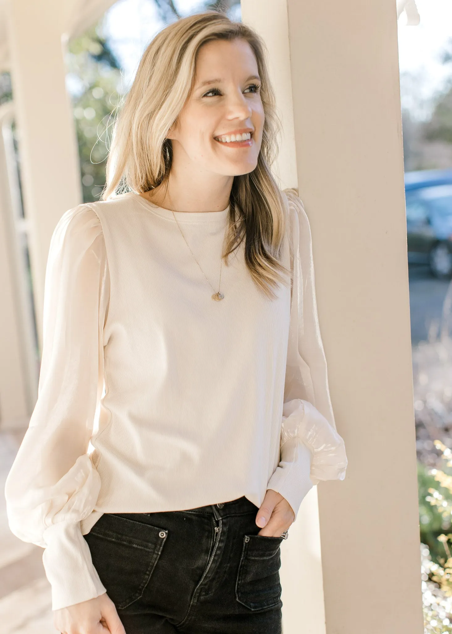 X Ivory Glimmer Sleeves Top