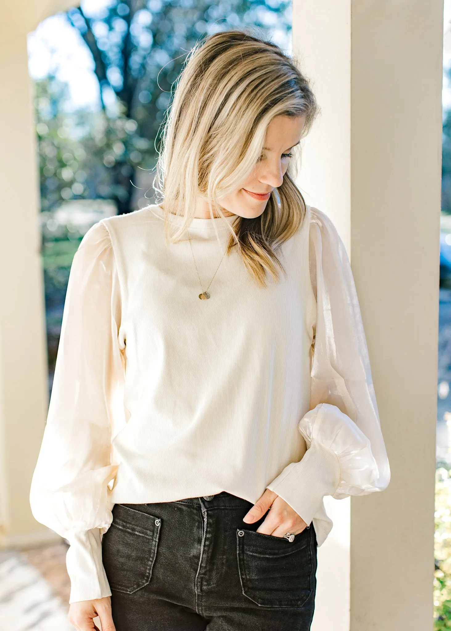 X Ivory Glimmer Sleeves Top