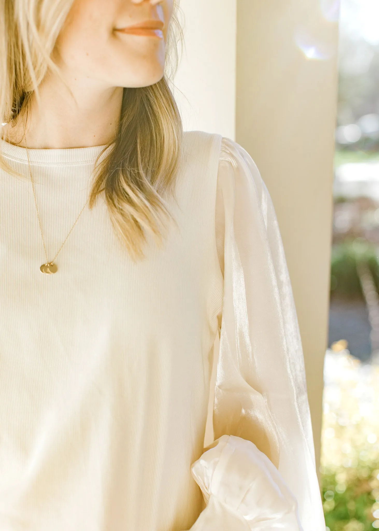 X Ivory Glimmer Sleeves Top