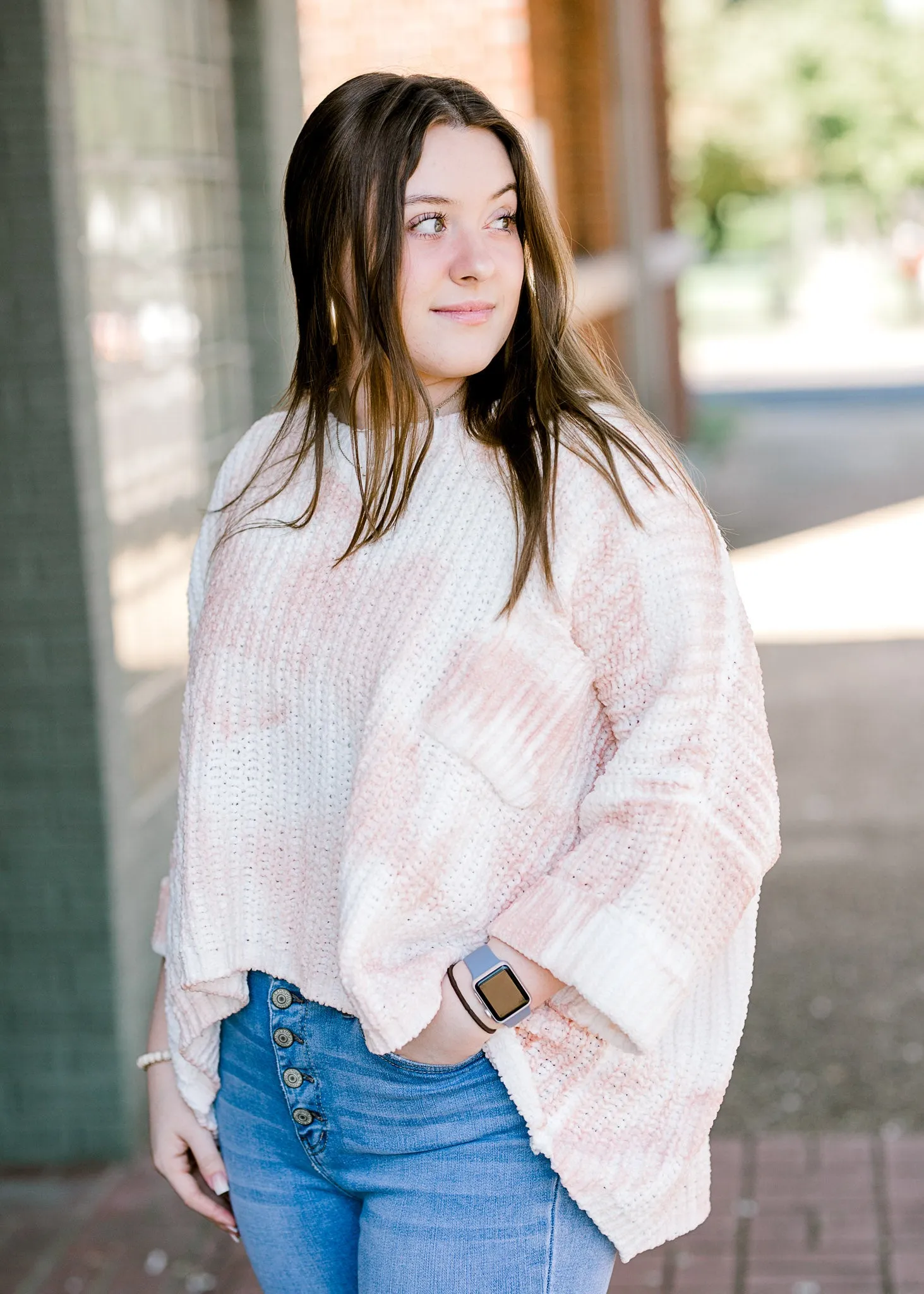 X Rose Pink and White Sweater