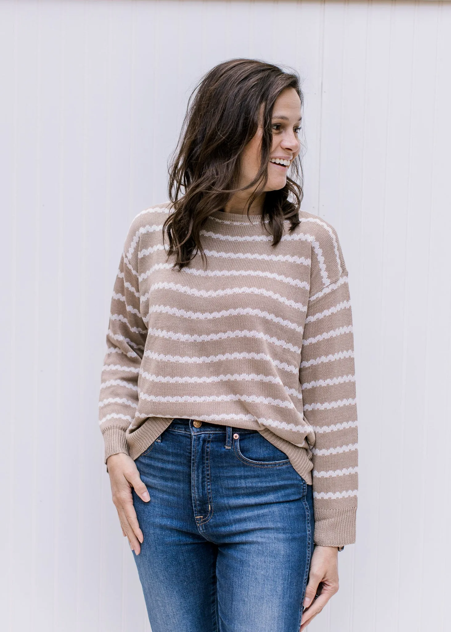 X Taupe and Cream Zig Zag Sweater