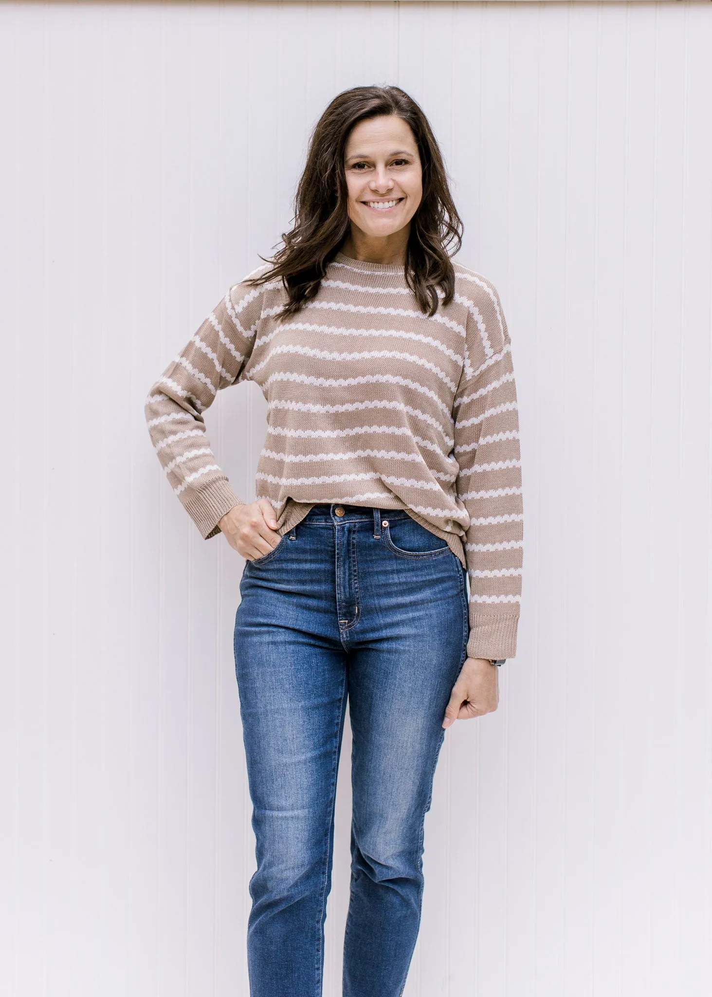X Taupe and Cream Zig Zag Sweater