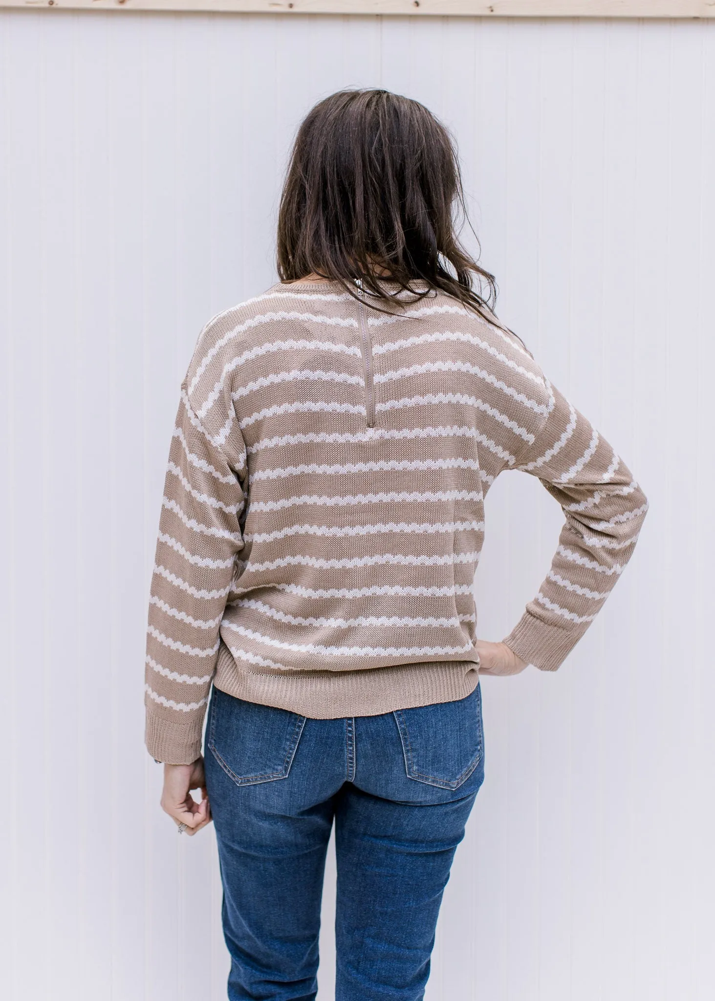 X Taupe and Cream Zig Zag Sweater