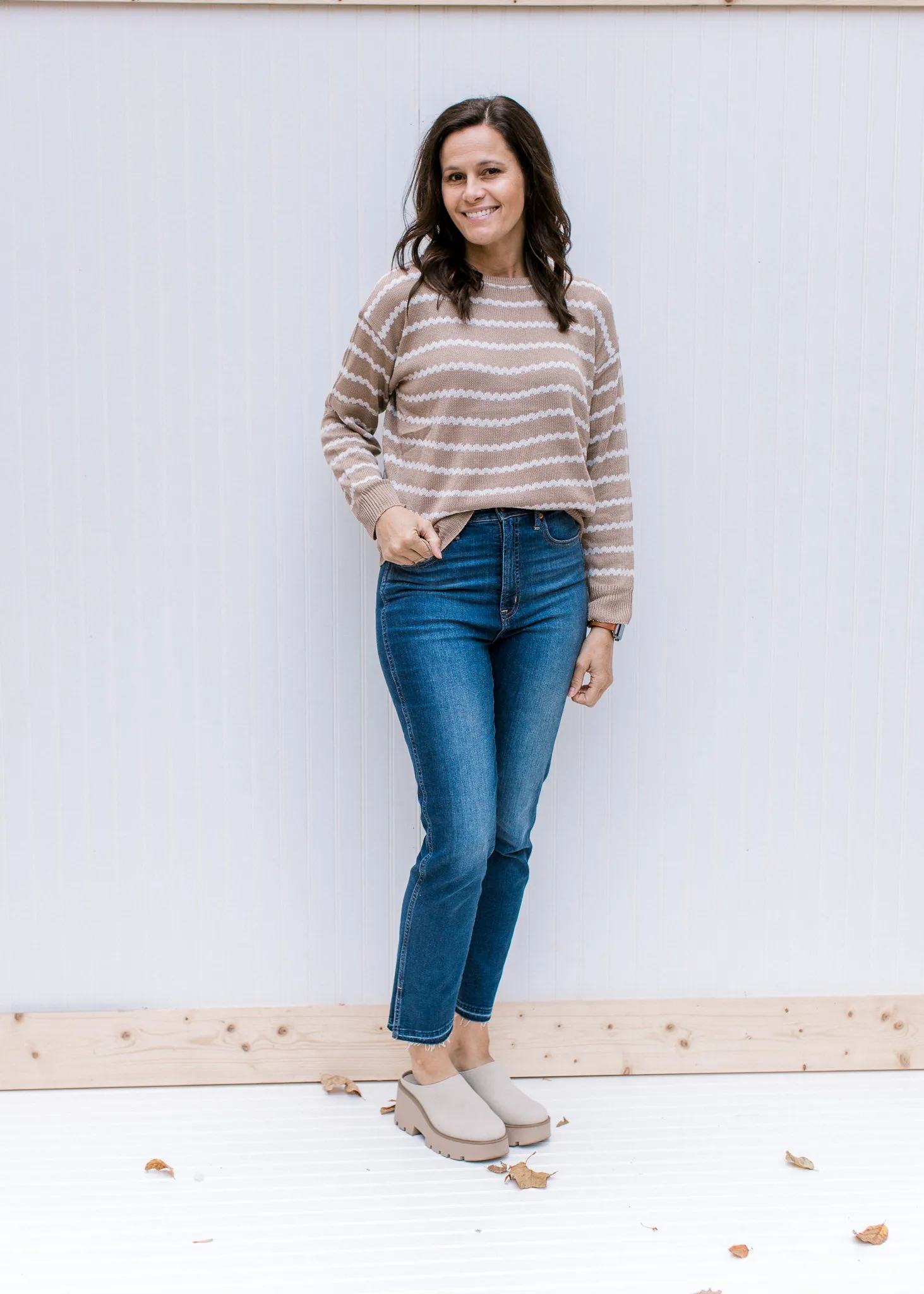 X Taupe and Cream Zig Zag Sweater