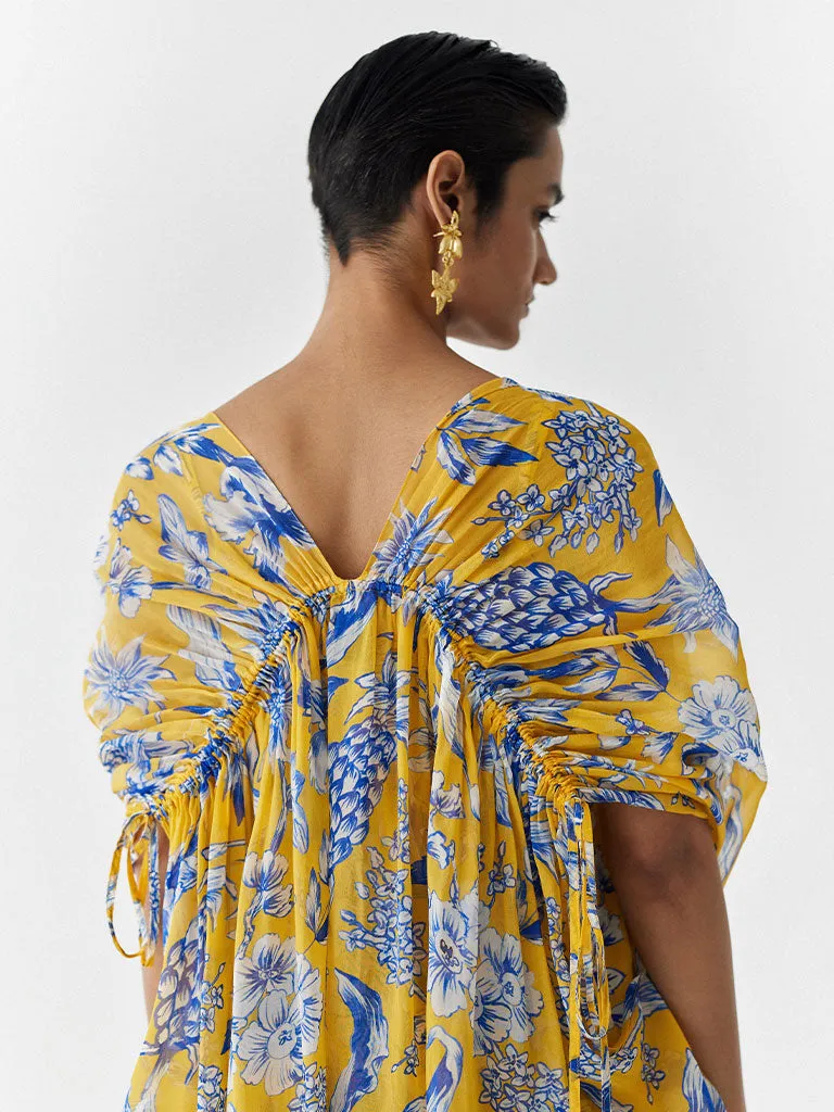 Yellow Pineapple Organza Draw String Cape