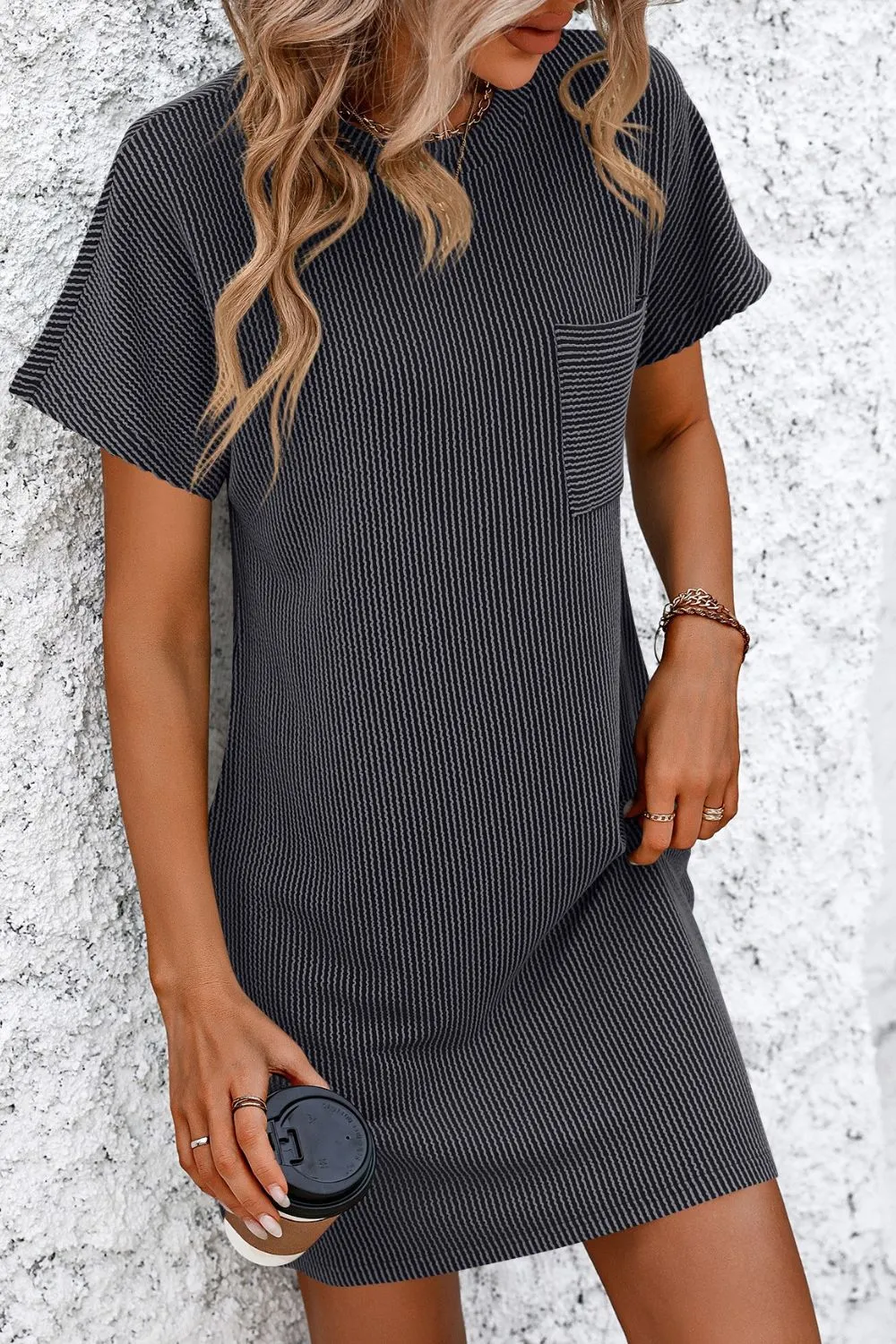 Zander Ribbed Striped Short Sleeve Mini Tee Dress