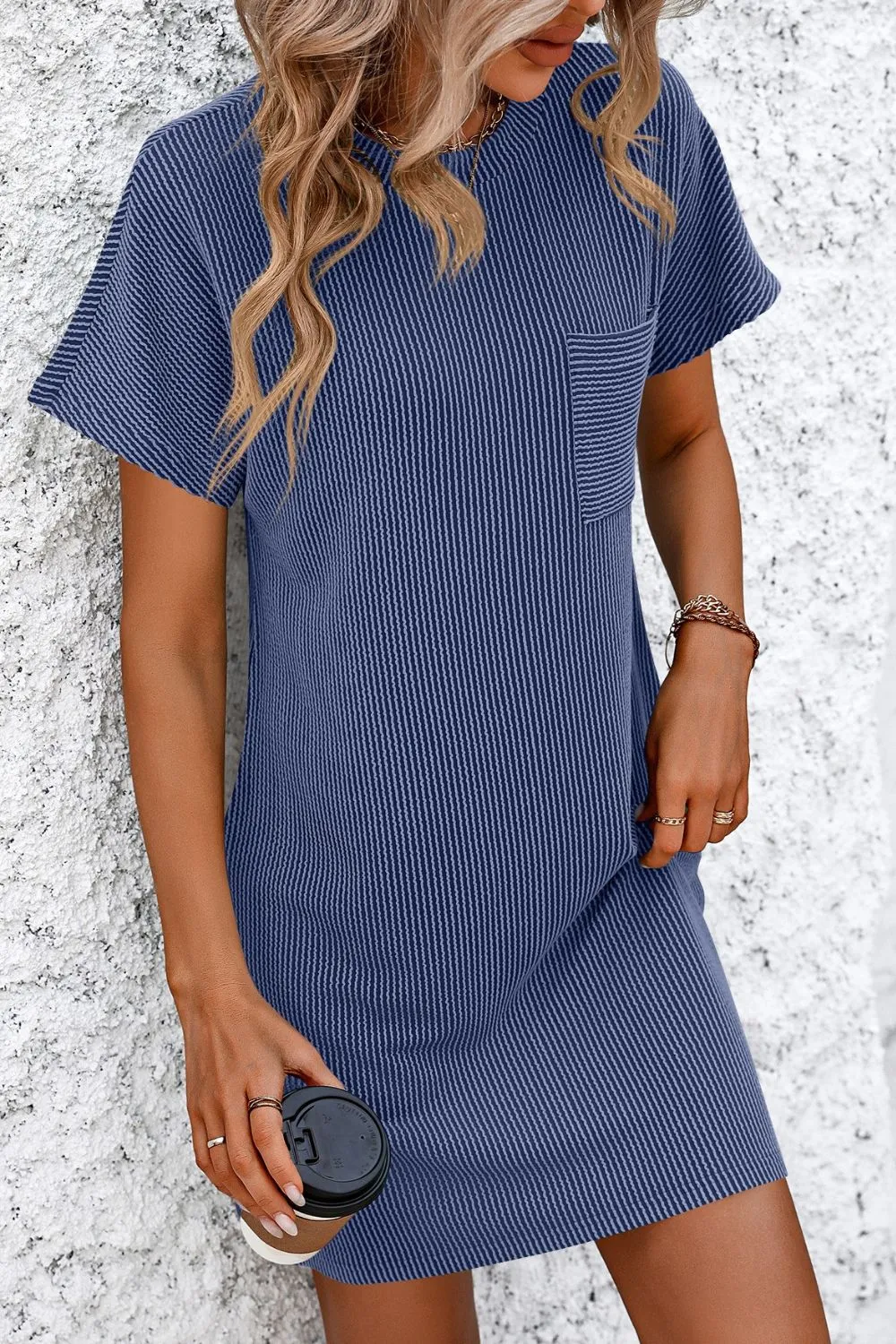 Zander Ribbed Striped Short Sleeve Mini Tee Dress