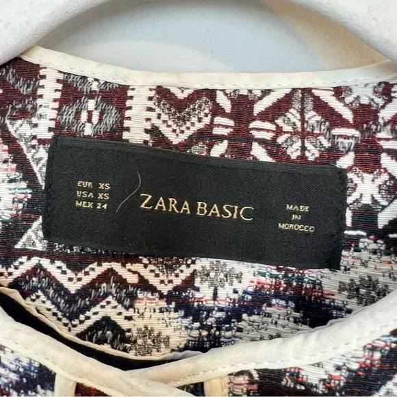 Zara Basic Patchwork Motorcycle Longline Blazer Jacket sz XS Tapestry Jacquard