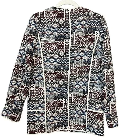 Zara Basic Patchwork Motorcycle Longline Blazer Jacket sz XS Tapestry Jacquard
