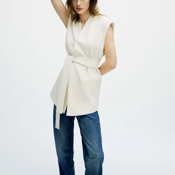 ZARA Oversized Belted Vest Jacket - Size XS/S - Cream - NWT!