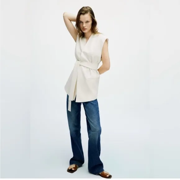ZARA Oversized Belted Vest Jacket - Size XS/S - Cream - NWT!