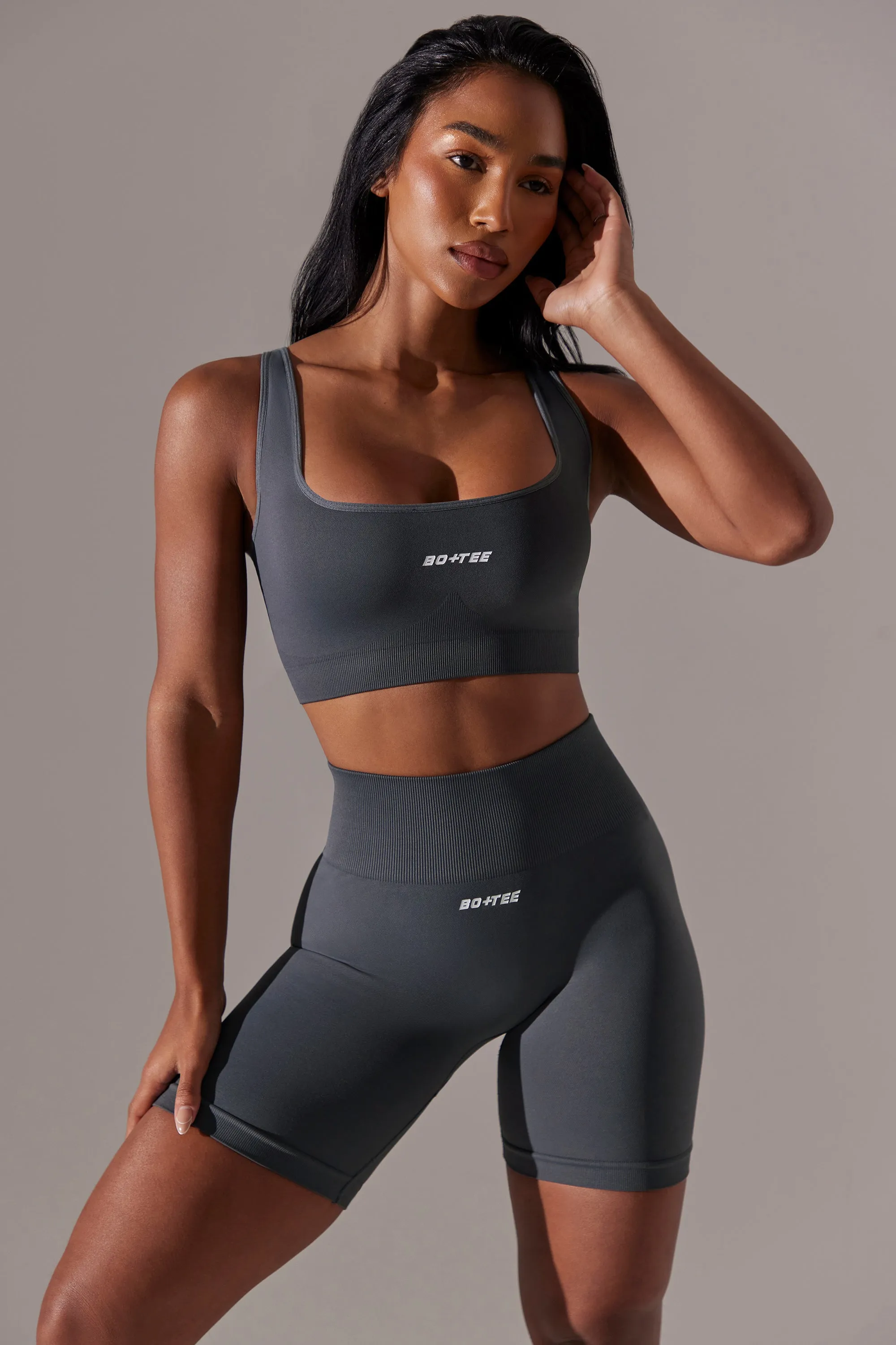 Zealous - High Waist Super Sculpt Biker Shorts in Grey