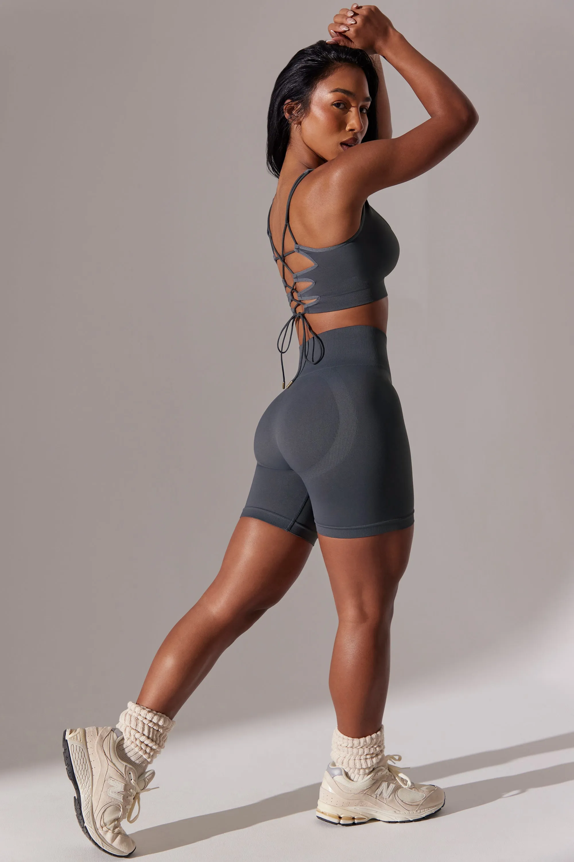 Zealous - High Waist Super Sculpt Biker Shorts in Grey