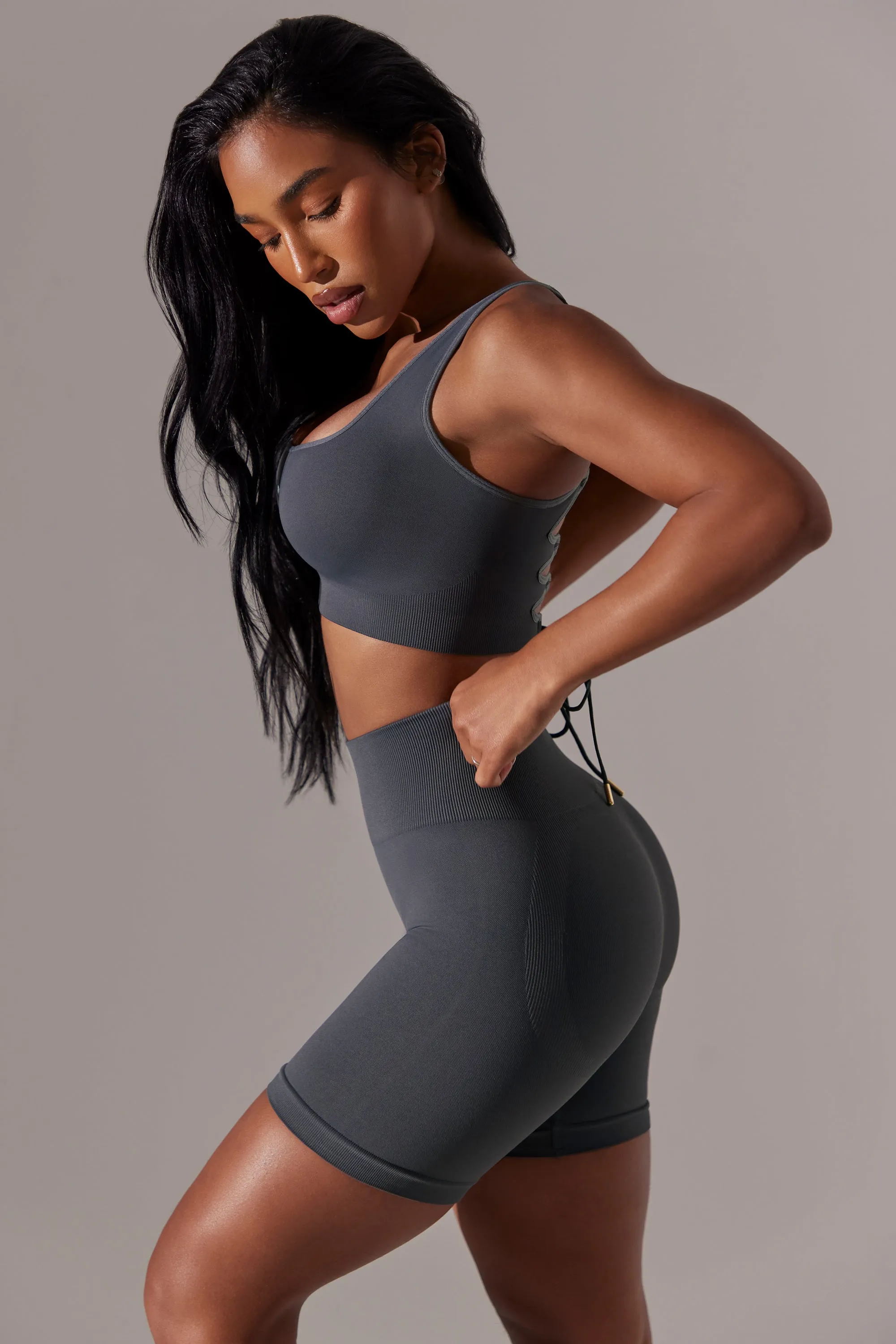 Zealous - High Waist Super Sculpt Biker Shorts in Grey