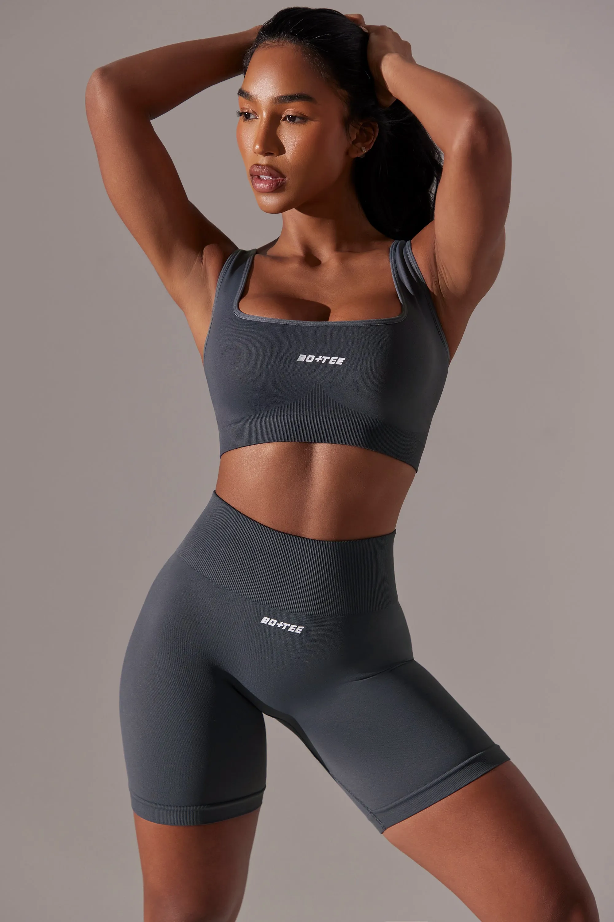 Zealous - High Waist Super Sculpt Biker Shorts in Grey